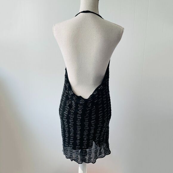 NWT MLV Mayren Lee Viray Beaded Shift Dress Halter Top Open Low Back Black M - Picture 5 of 9